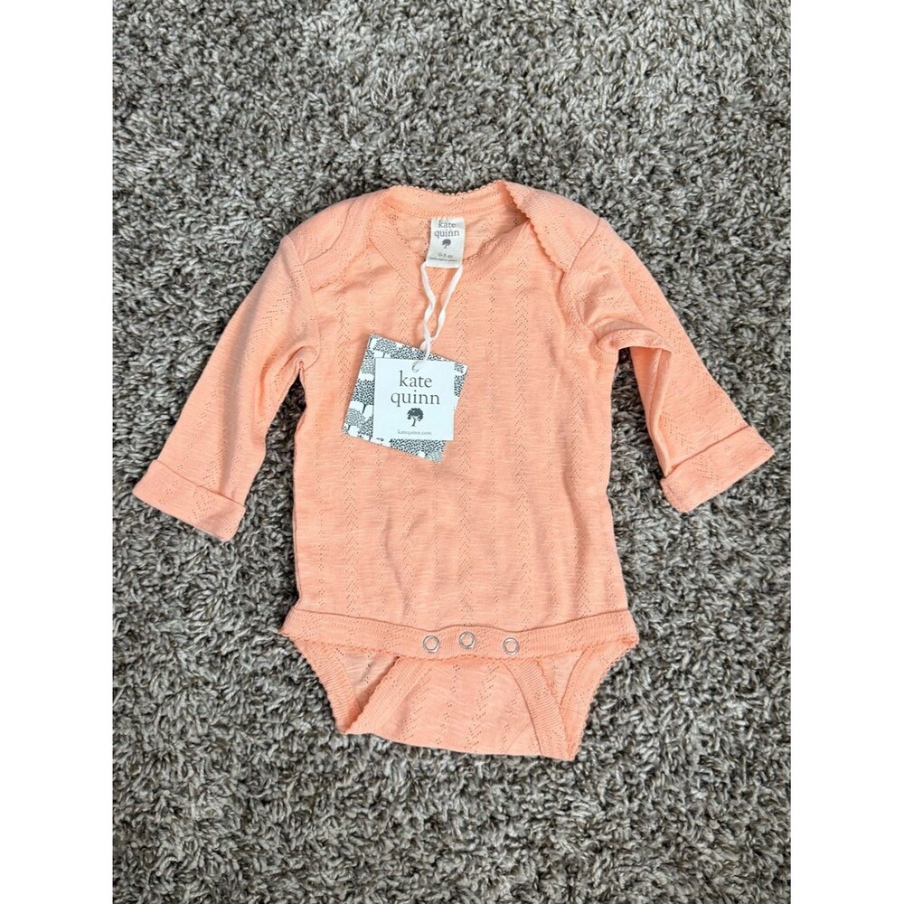 Kate Quinn Organic Cotton Onesie Baby Girl Size 0-3 Months Long Sleeve Peach